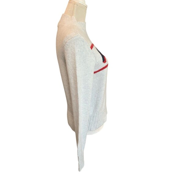 New! American Eagle Smiley  Mockneck Sweater gray Marled Blue Red Logo Women's M - Picture 6 of 15